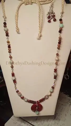 Sand Dunes set.Aqua terra,picture and Rainbow Jasper with coral doughnut pendant#Jasper beads,coral red,crystals.