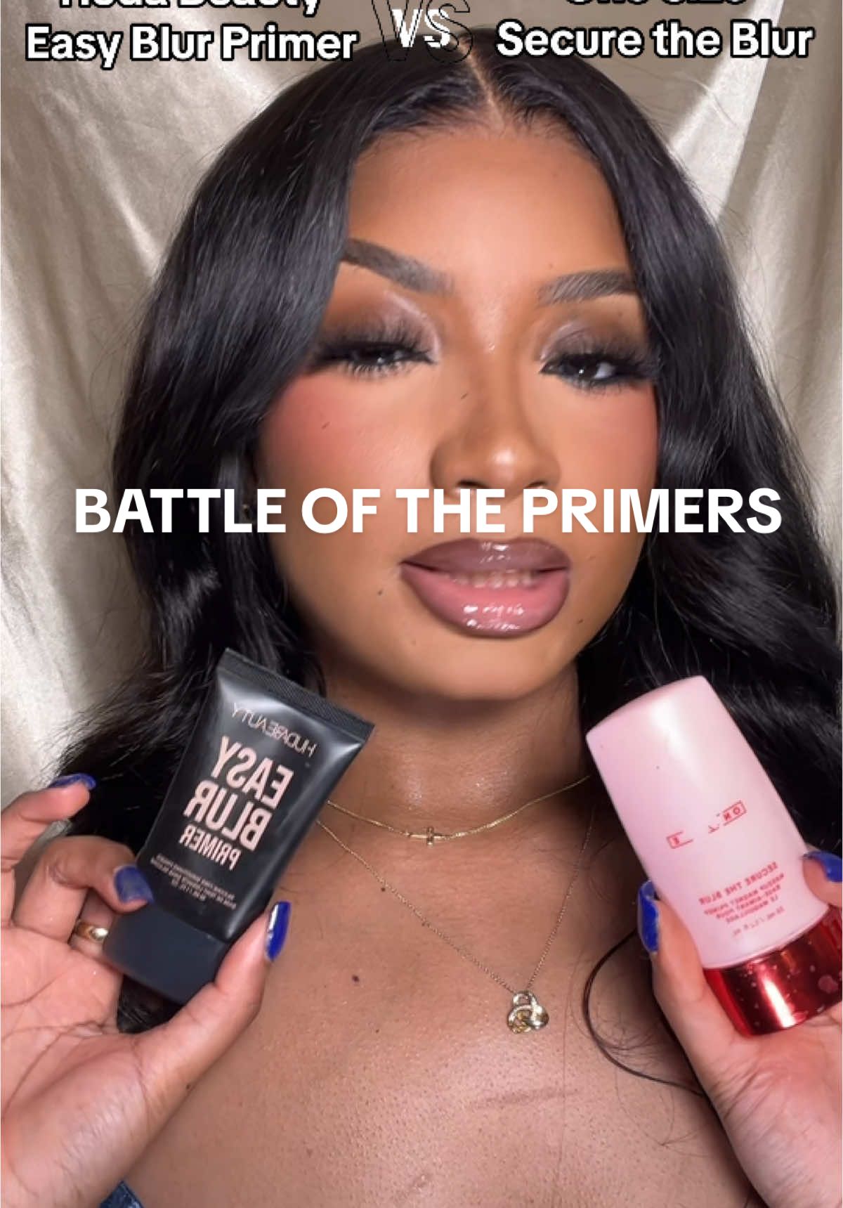 BATTLE OF THE BLURRING PRIMERS  @Huda Beauty vs. @ONE SIZE BEAUTY  still keeping both 🫣🥰 the one size will be for more natural days & huda for when i wanna take some fire instagram pics lol  #blurringprimer #bestmakeupproducts #sidebysidecomparison 