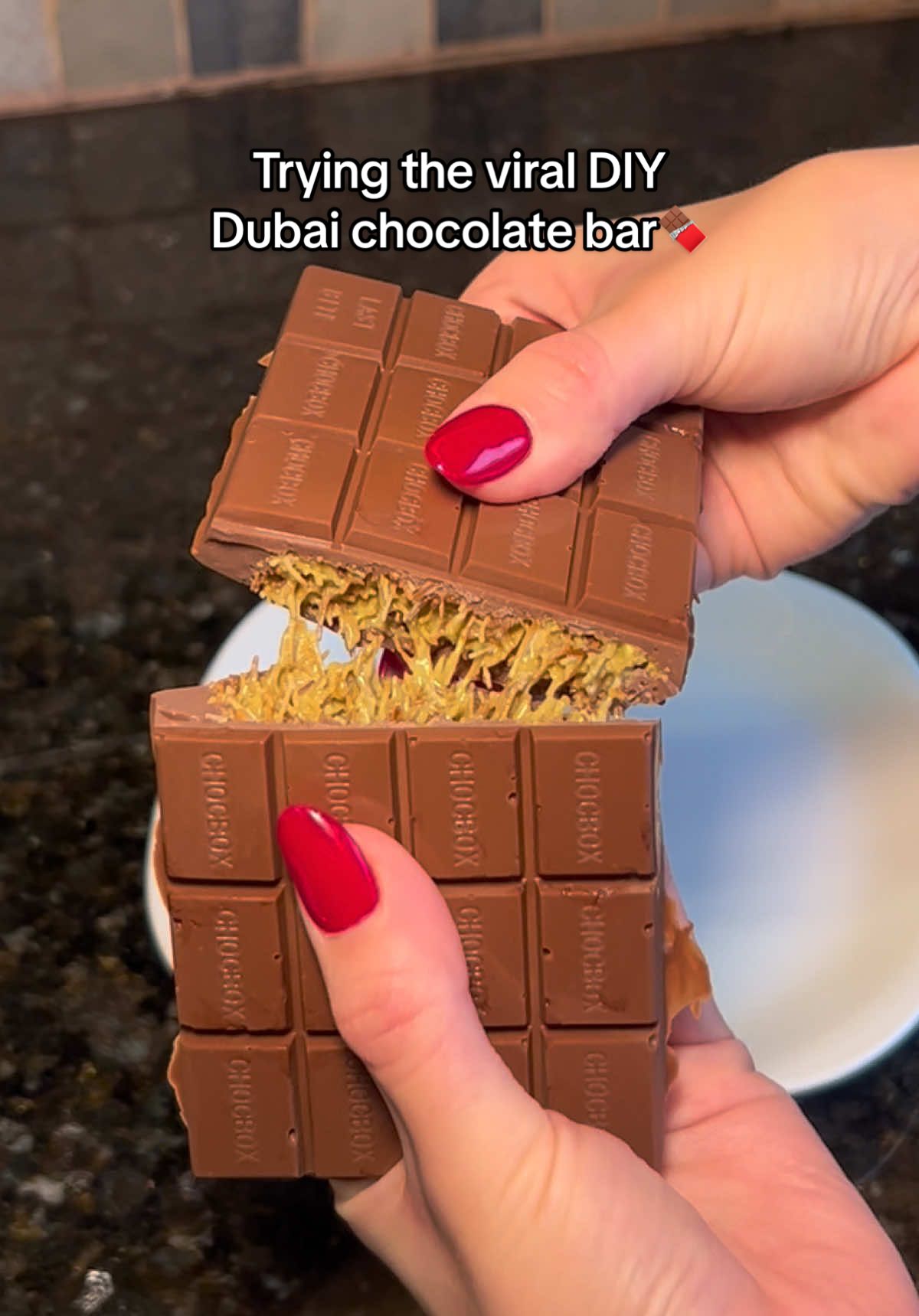 This might be the BEST thing I’ve ever tasted. #dubaichocolate #pistachio #pistachioknafeh #chocolate #DIY #dessert #viralchocolate 