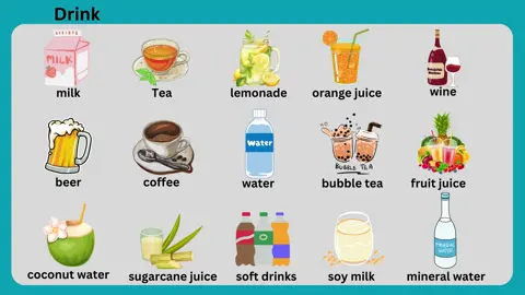 Từ vựng về chủ đề các loại đồ uống | Drinks #cogiaonho #LearnOnTikTok #hoctienganh #tienganhchobe#lenxuhuong