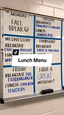 I update the cafeteria board every Monday morning ✍🏼 #whiteboard #lunch #breakfast #teachersoftiktok #teacher #handwriting #penmanship #menu #lunchideas #middleschool #satisfyingvideo 