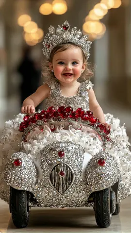 Little Princess Shines Bright in Her Diamond Car #cute #fashion #baby #AI #Runway #fyp #viral  #赤ちゃん#かわいい #kawaii #베이비패션쇼#fashionshow #catwalk#car