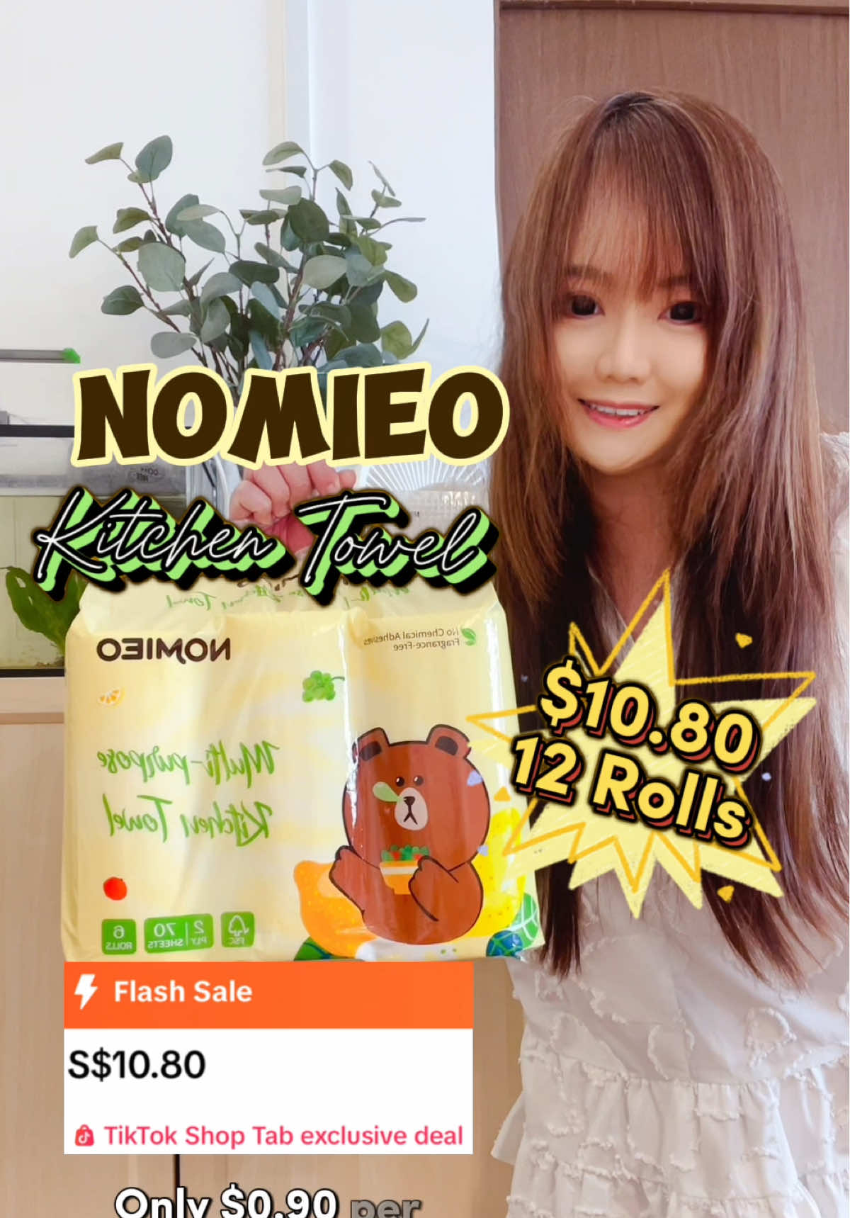 NOMIEO 12 Rolls Bundle Deal $10.80 Only $0.90 Kitchen Paper Towel Roll, Thick Roll of Quality 70 Sheets/Roll, 6rolls/pack. Clean water & oil stains. Smooth pull. @Acebabe  #kitchenroll #kitchentowel #nomieo #nomieokitchentowel #nomieosg #nomieokitchenroll #kitchentok #2ply #kitchencleaning #CleanTok #createtowin #rookiet #weeklywedrush #tiktokshopsg #tiktokshopsgthursday #cleaning #papertowel #papertowelroll #kitchen #sgbrandweek 