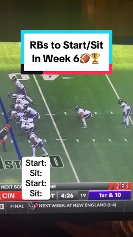 RBs to Start & Sit in Week 6🏈🏆 #nfl #nflfootball #nflcontent #fantasyfootball #fantasycontent #fantasywrs #fantasystartsit #nflconvo