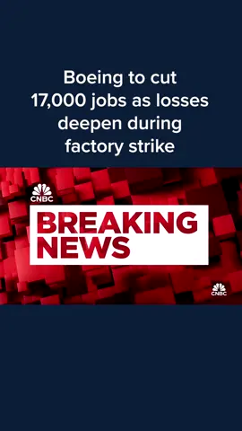 Boeing will cut 10% of its workforce, or about 17,000 people, as the company's losses mount and a machinist #strike that has idled its #aircraft factories enters its fifth week. #Boeing expects to report a loss of an $9.97 a share in the third quarter, the company said in a surprise release on Friday. It took charges in both its commercial #airplane unit and defense business. Find more on what the company announced at the #linkinbio. #cnbc 