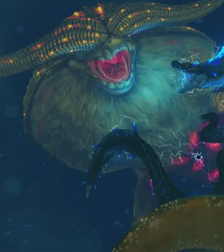 The person who made this art is called Lone-Scarab on deviantart or Takz on twitter #viralvideo #turfwar #monsterhuntericeborne #monsterhuntericeborne #turfwar #monsterhunter #monsterhunterwilds #underwater #deep 