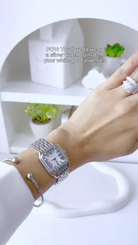 Finally, got this watch to match my jewelries. If you're into white gold pieces, this watch is indeed perfect. So elegant and luxe! ✨⌚️💍#watch #squarewatch #grealywatch #elegantwatch #loztwatch 