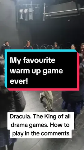 Dracula! My favourite Drama Warm Up Game. Rules: Students stand in a circle. One person is Dracula in the middle. They need to know everyone's name in the group. Dracula comes towards a person to try to get them out. They can only save themselves if they say someone else's name in the circle before they get tapped on the shoulders.  Then Dracula goes over to them. Great for name learning. Great for energy. Great for dopamine rush!  #dramagame #dopamine #dramaclass #acting #warmupgame #namegame 