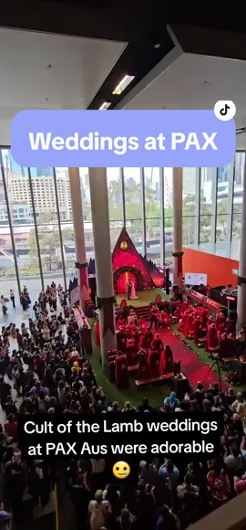 Two Cult of the Lamb weddings went down at PAX Aus and they were genuinely so heartwarming 🥲#cultofthelamb #devolver #pax #paxaus #videogames #gaming #fyp #wedding 
