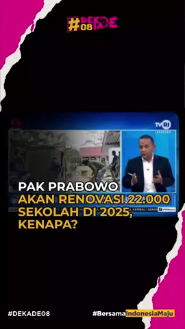 Pertanyaan yang sering diajukan adalah kenapa perlu merenovasi 22.000 sekolah? Jawabannya adalah renovasi bangunan sekolah sangat terkait erat dengan keselamatan bahkan kesehatan siswa.  Kok bisa? Nih dengerin Bang @hariqosatria dari Kantor Komunikasi Kepresidenan RI. #prabowo #sekolah #pendidikan #renovasisekolah #hariqosatria #indonesiamaju #dekade08 #mendingprabowo #terusmajubersamaprabowo #tiktokberita 