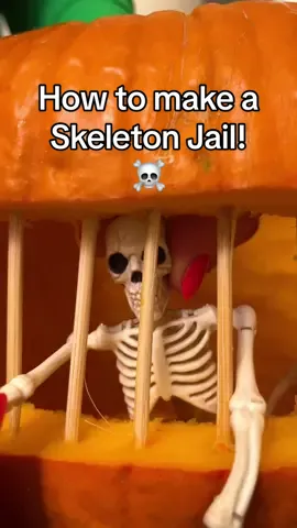 How to make a Skeleton Jail! ☠️ Spooky, fun and EASY pumpkin carving idea! #pumpkin #pumpkinpatch #pumpkincarving #Halloween #crafting 