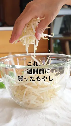 もやしって野菜室に入れておくとすぐに変な臭いしてくるよね😭 買ってきたらすぐこれやってみて！ 信じられないくらい長持ちするから。 もやし独特のにおいも無くなり美味しく食べられます。 ①55℃位のお湯をボウルに入れる (給湯器でも沸かしてもどちらでも良い) ②もやしを入れて1分待つ ③ザルにあけて水切りしながら冷ます ④ビニールに入れ軽く空気を抜いて冷蔵庫へ。これで1週間くらい忘れてOK