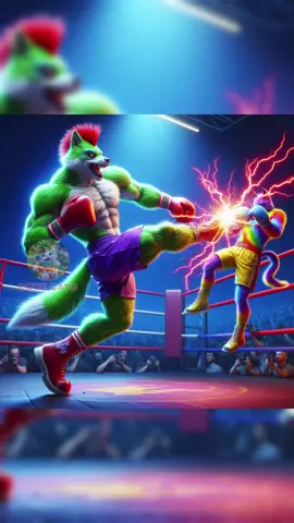 Rainbow Cat 🆚 Green Wolf 💥🙀#animales #boxing🥊 #cute #ai #cutecats #funny #tiktok 