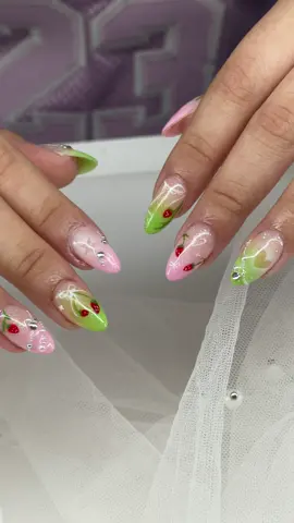 an order of strawberry matcha nails🍵🎀🍃🌷  #koreannails #kpop #pinknails #creatorsearchinsights #matcha #strawberry #gelx #knoxvillenails #knoxvilletn 