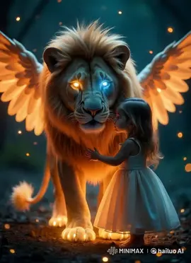 A little girl hugs a huge lion with wings. AI Video. #lion #girl #ai #magical #video #wings #smiles #beautiful #cute #art #small #viral #song #music 