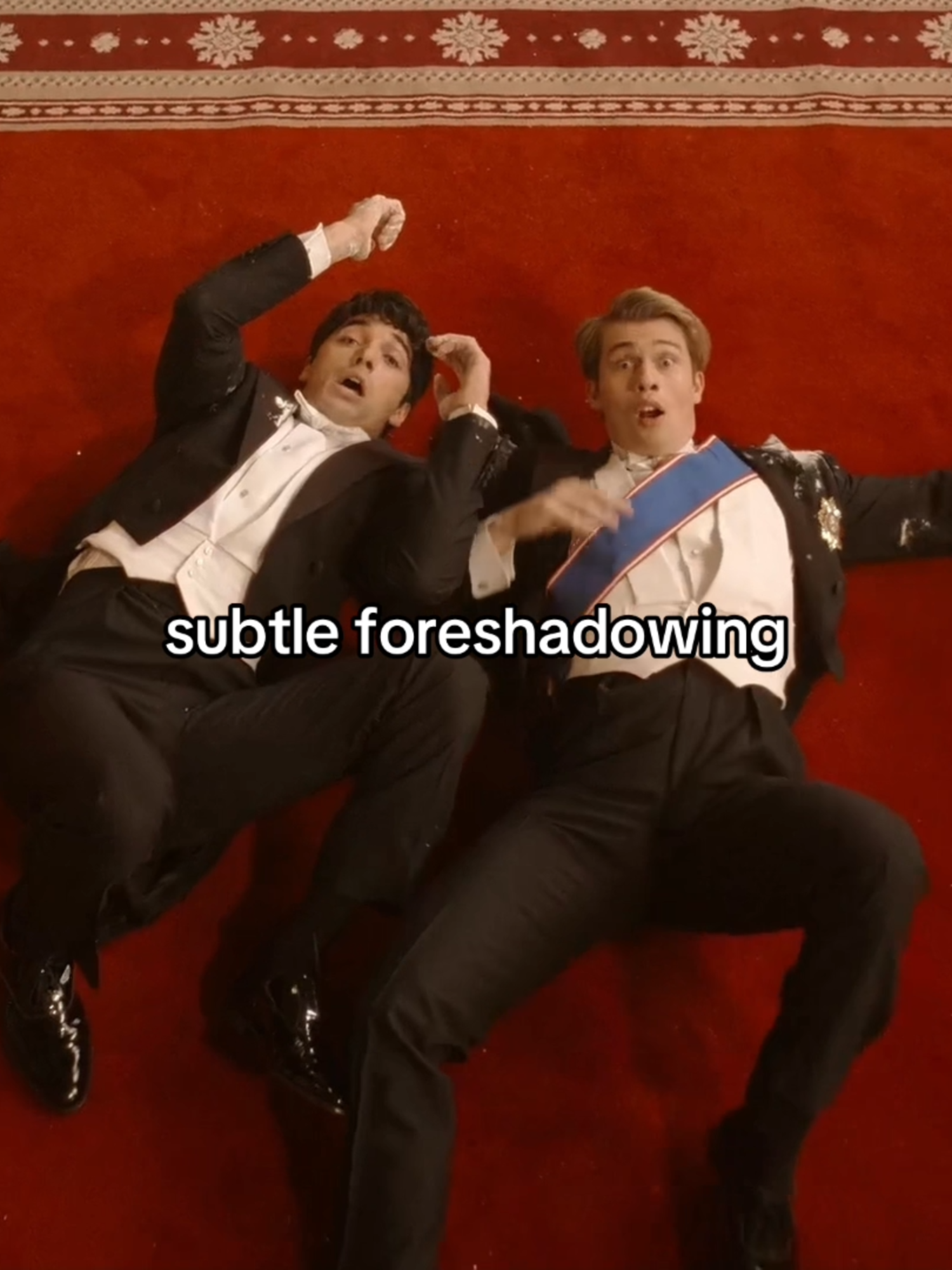 moments before disaster 🫣 #rwrbmovie #redwhiteandroyalblue #nicholasgalitzine #taylorzakharperez #primevideo #subtleforeshadowing @taylorzakharperez @nicholasgalitzine