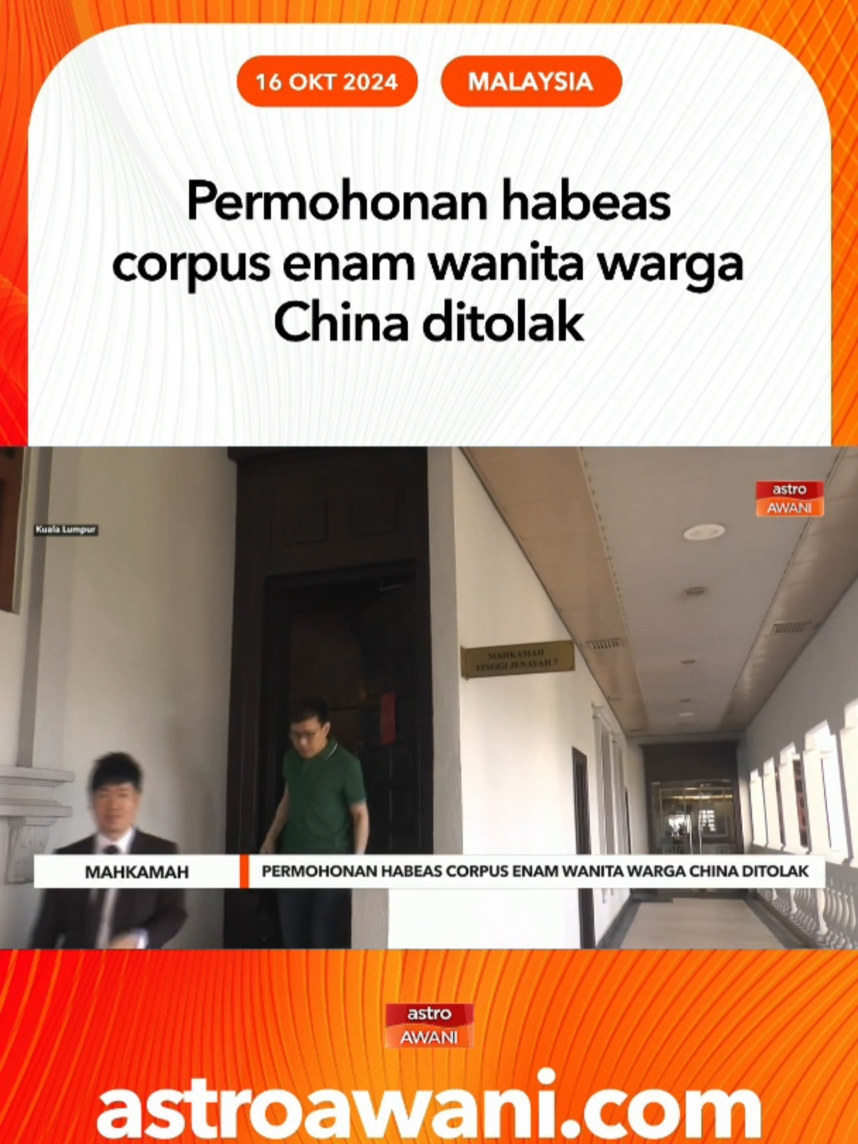 Permohonan habeas corpus enam wanita warga China supaya mereka dibebaskan serta-merta daripada tahanan di bawah kawalan serta jagaan Komandan Depot Tahanan Imigresen Bukit Jalil, ditolak. #AWANInews