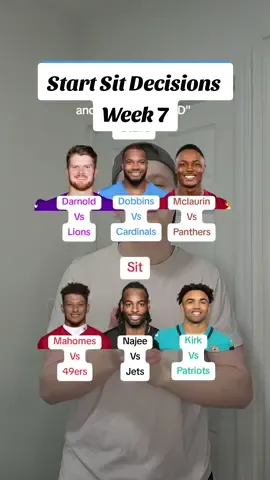 Start Sit Decisions Week 7 #fantasyfootball #fantasyfootballadvice #startsit #samdarnold #patrickmahomes #49erswalterpicks 