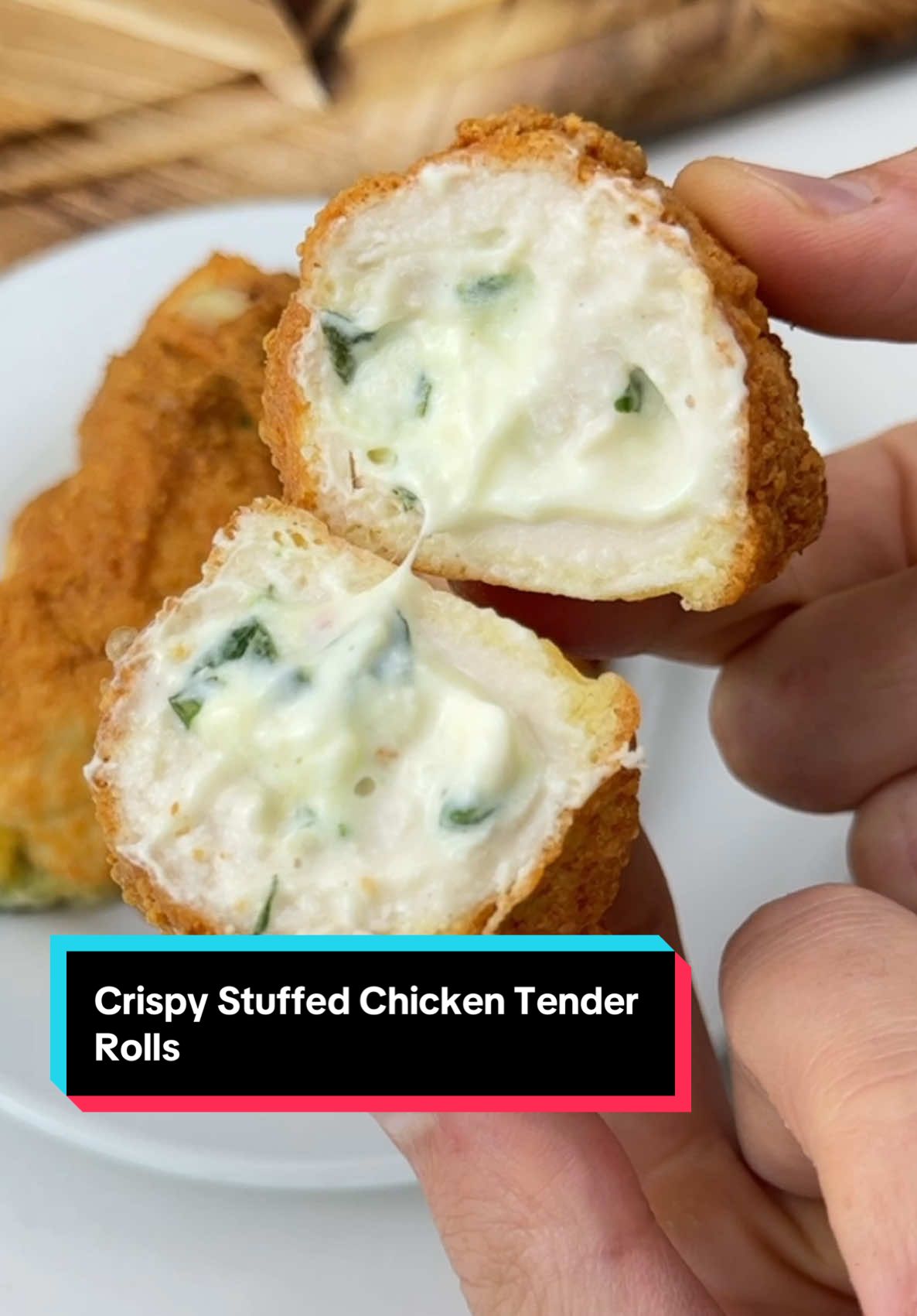 Say “YUM” if you would eat these Crispy Stuffed Chicken Tender Rolls 😋🙌🐓 What you need: 4 chicken tenderloins 2 oz cream cheese 1/4 cup shredded mozzarella 1/4 cup chopped spinach 2 tbsp diced tomatoes  1/2 cup grated Parmesan 1 egg, whisked  How to make them: 1. Flatten your chicken tenders between greased parchment paper & plastic wrap.  2. Mix your cream cheese, mozzarella, tomatoes & spinach. 3. Roll into each chicken tender. 4. Coat with egg, Parmesan & air fry @ 400F for 10 mins. Take them out & enjoy! 