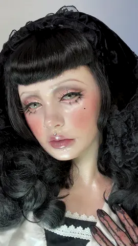 my take on the doll makeup trend 🖤 main inspo: kingnut schaffer and @Pat McGrath Labs #dollmakeup #doll #halloween #cosplay #costume #makeup #tutorial #goth #gothgirl #glassskin #31daysofhalloween #editorialmakeup 