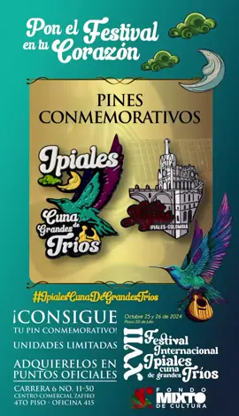 ♥️💚🤍 ¡Pon el festival en tu corazón!  Te invitamos a llevar un pedacito de Ipiales contigo con nuestros pines conmemorativos. Adquiérelo en la oficina del Fondo Mixto de Cultura. 📍Carrera 6 #11-50, CC Zafiro, 4to Piso, Oficina 415.