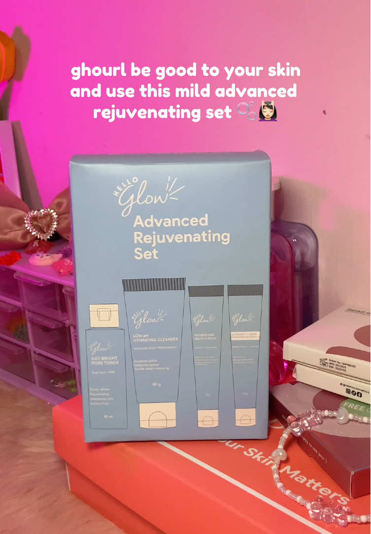 eto yung pinaka mild at effective rejuvenating set na try ko, no hapdi feeling talaga💖  #rejuvenatingset #mildrejuvenatingset #helloglow #advancedrejuvenatingset #rejuvset #skincare 