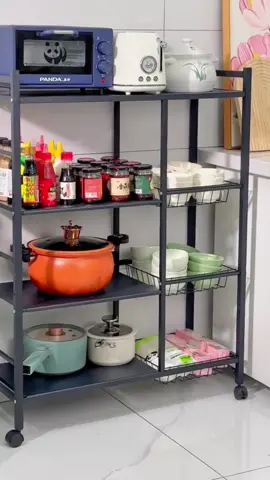 The four-story large-capacity shelf is equipped with wheels for easy movement, which can be used in kitchen, living room and study.#Storage rack