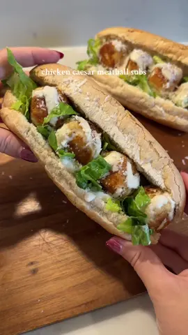 Chicken caesar meatball subs! So tasty 😍 recipe in biooo!! These are so delicious and such a fun, easy meal idea #Recipe #recipesoftiktok #easymeal #lunch 