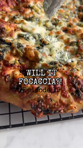 WILL IT FOCACCIA?! Episode 19: Spinach Artichoke Dip 🌿 Spinach artichoke dip isn’t really a thing here in the UK, but it’s a classic dip/party food back at home in the US. Whenever I make it here for friends they go crazy for it…and lots of you have requested it as a focaccia flavour so here you go!  The challenge here was removing as much moisture as possible from the spinach and artichokes…if they go into the dough with too much water trapped inside of them, it could cause some raw/doughy parts of the bread. This method worked really well and it was super savoury and cheesy…the perfect cold weather comfort food to tear into! #willitfocaccia #spinachartichokedip #bigback #fyp #focacciatok #breadtok #breadrecipe 