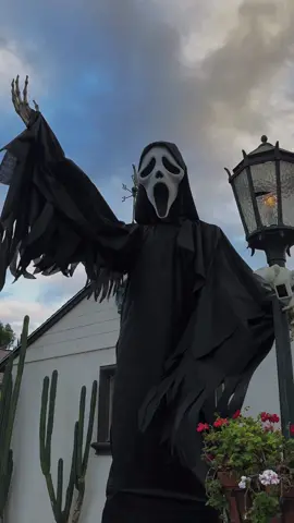 Having the boys turn my 12ft skeleton into ghostface 🗡️ #homedepotskeleton #homedepot #spookyseason #ghostface #halloweendecor #costume #12ftskeleton #halloweenlook #halloweencostume #3dprinting 