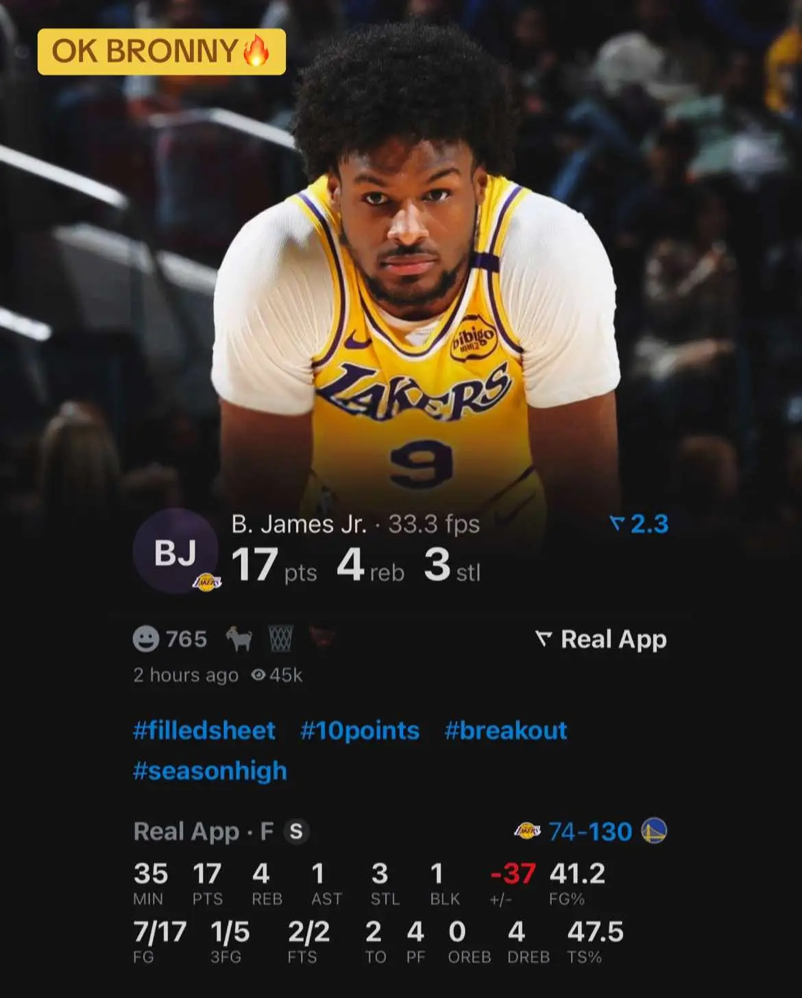 Ik he took 17 and had a -37😭 just good to see him get some buckets #bronnyjames #nbapreseason #bronny #lakers 
