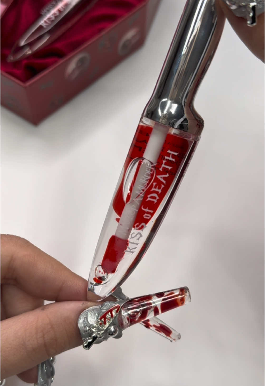 She’s Forbitten 💋🔪 blooody lip oils that coagulate like real 🩸 #makeupamurder #lipoil #lipcare #lipoils #vampirelips 