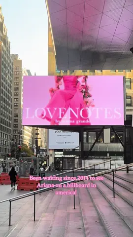 @arianagrande on a billboard right infront of madison square garden?! 🩷 #arianagrande #timesquare #billboard #madisonsquaregarden #newyork #newyorkcity #lovenotes 