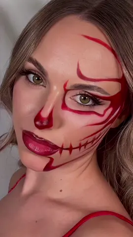 #skull #makeup #makeupartist #lineskull #halloween #halloweenlooks #simplehalloweenmakeup #trending #red #simplemakeup #fyp 