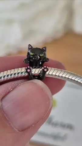 Black Cat Charm, Sterling Silver S925 stamped. Buy now from our Tiktok shop #halloween #blackcat #silverjewelry #silvercharms #fitspandora #giftsforher 