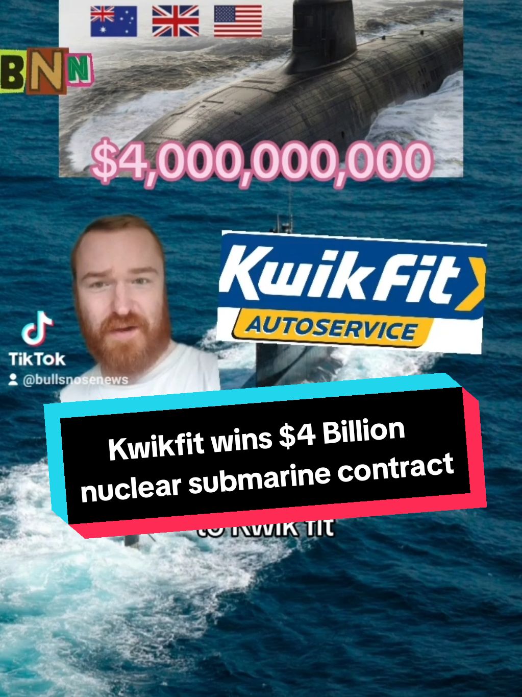 Kwikfit win $4,000,000,000 contract to build nuclear submarines after Error in UK Government system #fyp #kwikfit #submarine #Aukus #nuclearsubmarine #engineer #tires #ukpolitics #uknews #ukgovernment #joke #parody #BNN #BullsNoseNews #satire #satirenews #repost 