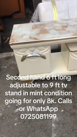 Second hand 6 ft long adjustable to 9 ft tv stand in mint condition going for only 8k. Calls or WhatsApp 0725081199#kenyantiktok🇰🇪 #usedfurniture #somalitiktok #foryou #trendingvideo #fyp #malinditiktokers #mombasatiktokers #trending #wajirtiktokers #tvstand 
