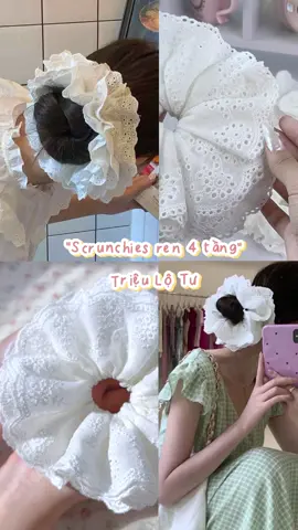 Scrunchies ren 4 lớp to phồng búi hay cột cũng xinhhh #scrunchies #reviewlamdep #goclamdep #thoitrang #xuhuong #fyp #pastelish 