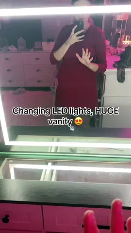 Huge makeup vanity with tons of storage and changing LED lights! How cool 😍 #vanity #vanitymirror #ledmirror #tiktokbkackfriday 