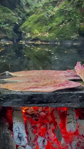 Bonito fillet pressed sushi on nature stone 🍣🐟🪵🔥💦 #outdoorcooking #asmrcooking #Recipe #leon #naturecooking #cookingtiktoker #camping #foodtiktok #asmrvideo #sushi 