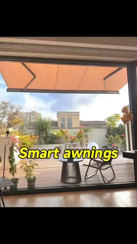 Smart awning, sun and rain protection, and lighting function at night. #awnings #fabricawning #cassetteawning #electricawning #retractableawning #electric #outdoor #deco #tottme #tottmetal