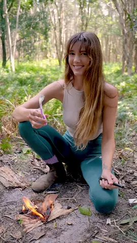 Survival Hack: Fire Starting, Victoria's Secret Style with Minsi 🔥  Ever wondered how a Victoria's Secret model would survive in the wild? 💁‍♀️🔥 Watch as I channel my inner runway queen and use a razor — not for shaving legs, but for shaving lint off leggings! ✨ Turns out, even a beauty tool can double as a survival tool! I turn that lint into fire-starting tinder and then use the razor to spark a flame with a ferro rod. Because who says fire-starting can't be fabulous? 😉  #survival #bushcraft #camping #Outdoors @Victoria’s Secret 