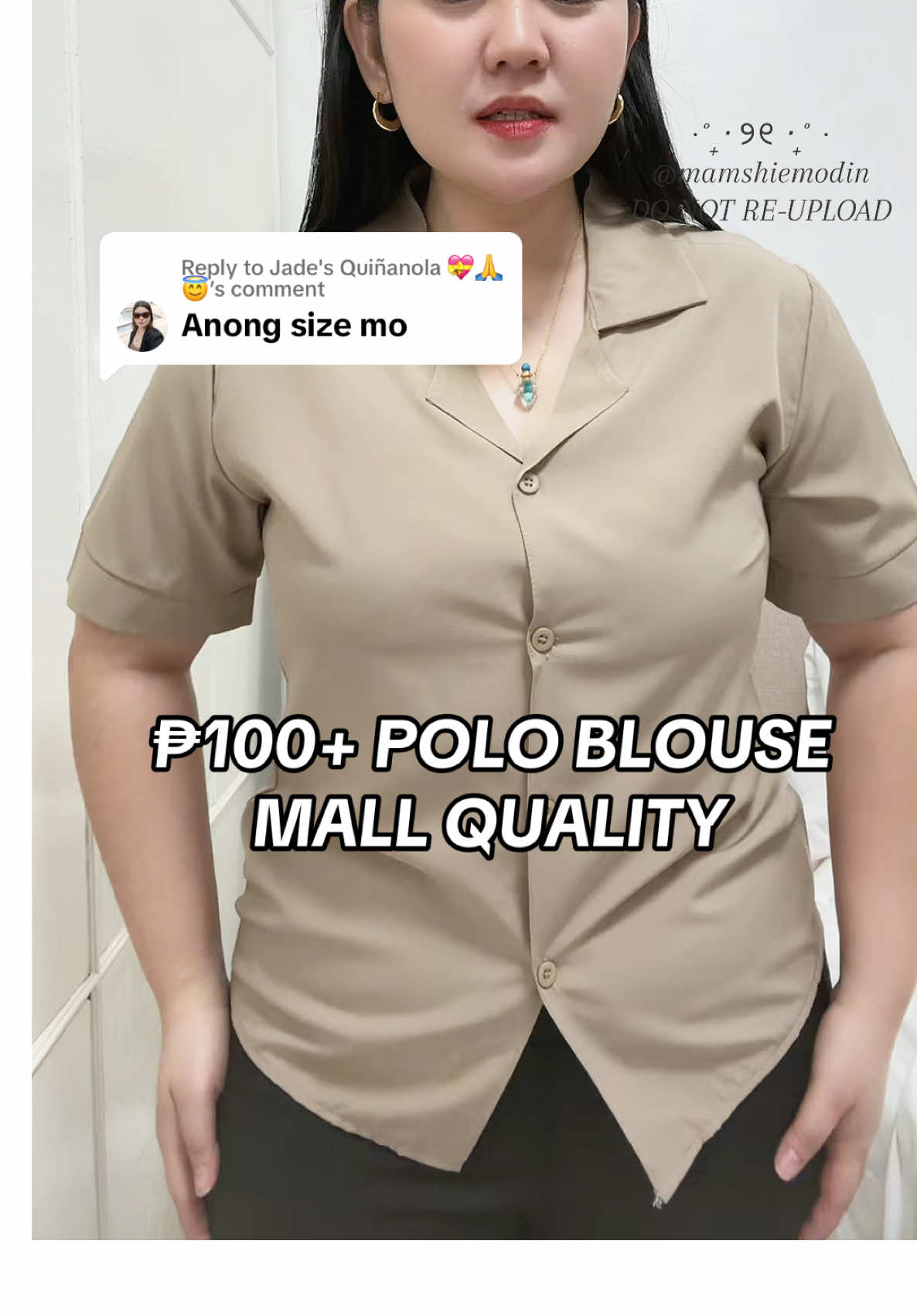 Replying to @Jade's Quiñanola 💝🙏😇 Size ko po is Large and Khaki po yung color na suot ko super ganda talaga ng korean polo blouse na to #poloblouse #womenstop #koreanpolo #officeblouse #poloforwomen #blouseforwomen #topsforwomen 