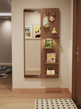 It’s soooo perfect for my entrance!😆#wallmirror #pegboard #solidwood #solidwoodfurniture #tiktokmakemebuyit #cute #fyp 
