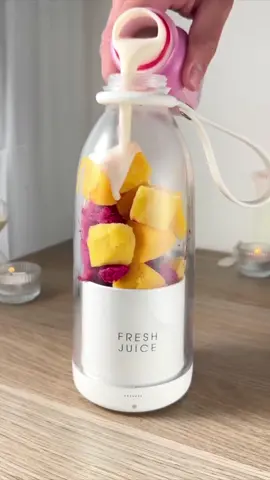 🍹✨ Ready to take your taste buds on a vibrant journey? Watch as this delicious blend of mango, dragon fruit, and creamy yogurt transforms into a smoothie that’s as beautiful as it is refreshing! 🌈 The colors are absolutely mesmerizing, and the Fresh Juice Portable Blender makes it so easy to enjoy on-the-go! 🚶‍♀️ Craving a burst of fruity goodness in every sip? Drop a 💛 if you're ready to add a little color to your smoothie game! #FreshJuiceBlender
