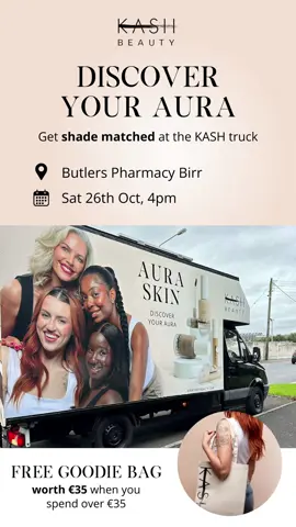 The Kash Beauty truck will be arriving to Haven Pharmacy Butlers this Saturday 26th of October at 4pm 🥳 A Kash Beauty makeup artist will be in store to assist in shade matching for their new Aura Skin Radiant Foundation and Concealer 😍 You will also receive a FREE goodie bag worth €35 when you spend €35 on Kash products 🙌🏻  #havenpharmacybutlers #kashbeauty #keilidhmua #makeup #foundation #concealer #auraskin #radiant #glow #beauty #shadematching