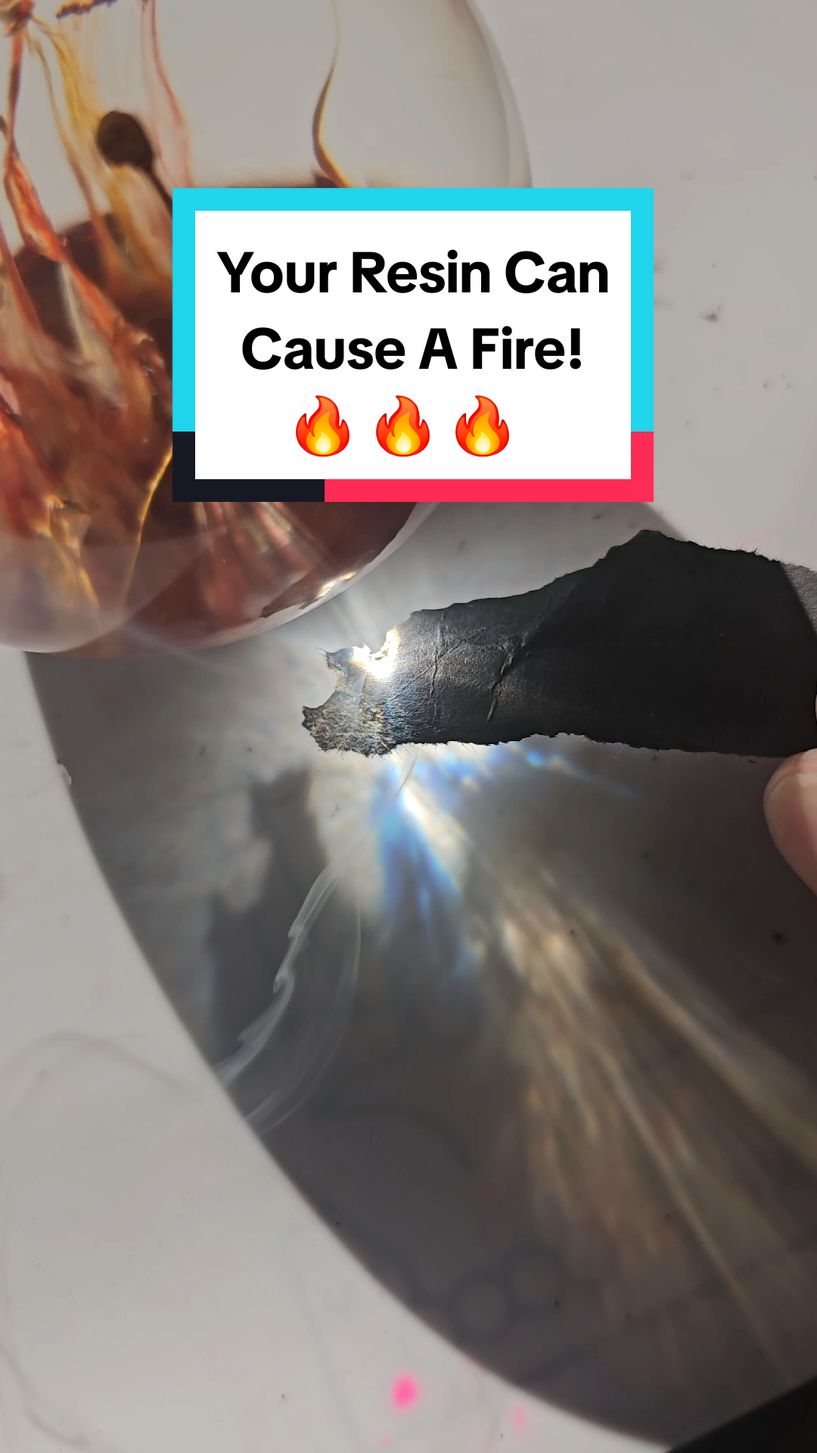 This Happened To Me! 🔥  An example of how a simple piece of resin art can act like a magnifying glass! Never place resin art in direct sunlight! Especially clear resin as it can easily start a fire 🔥.  Many shapes and designs can cause intense magnification of light focused onto a point which can very quickly turn into disaster! The key aftercare as a seller of any resin art is to avoid direct sunlight, not only will your resin keep its clarity, but also because of such things as this! In this demonstration, I had to hold the card pretty close, however, with various shapes and sizes, this would not be necessary! As a resin artist myself, I feel this needs to be seen by other artists or owners of resin items, this could save lives! Full Video coming to my YoobyToobe this weekend, did we get a real fire 🔥 Find out soon! Resin art, resin, epoxy art, epoxy, resin safety, epoxy safety, resin fire, epoxy fire
