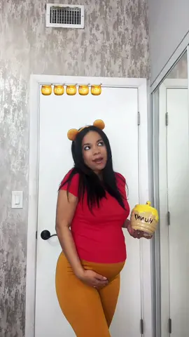 Oh Winnie the Pooh has me wanting something sweet 🍯🧸 #winniethepoohhoneypot #halloweenlook #halloweencostume #pregnanthalloweencostume #timeforsomethingsweet #pregnantmama #pregnancyjokes #fyp 