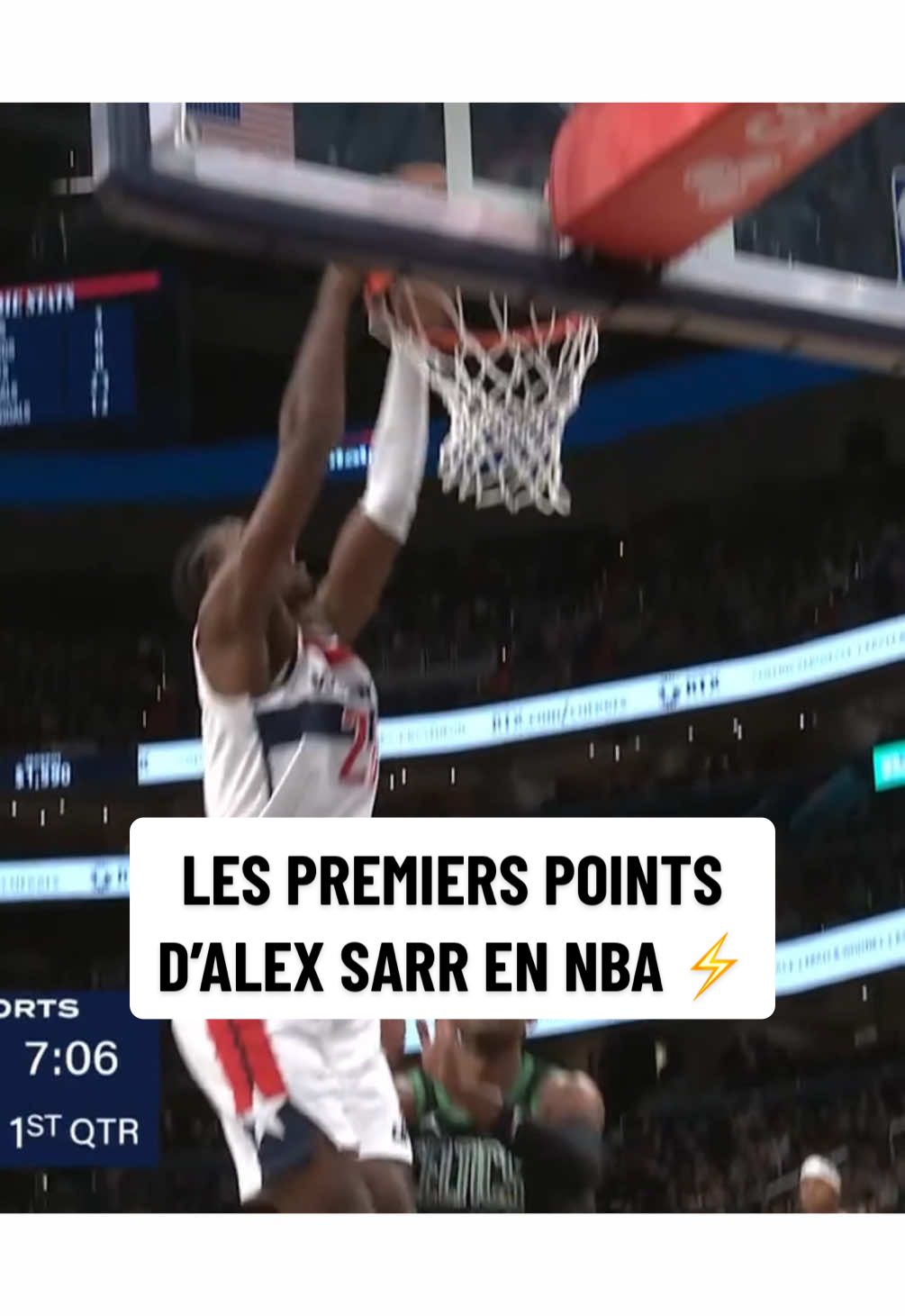 THE BLOCK AND THE DUNK BY ALEX SARR 🔥 Le pivot des Wizards inscrit ses premiers points en NBA contre les Celtics ⚡️ (via @NBA) #NBA #wizards #sarr #dunk 