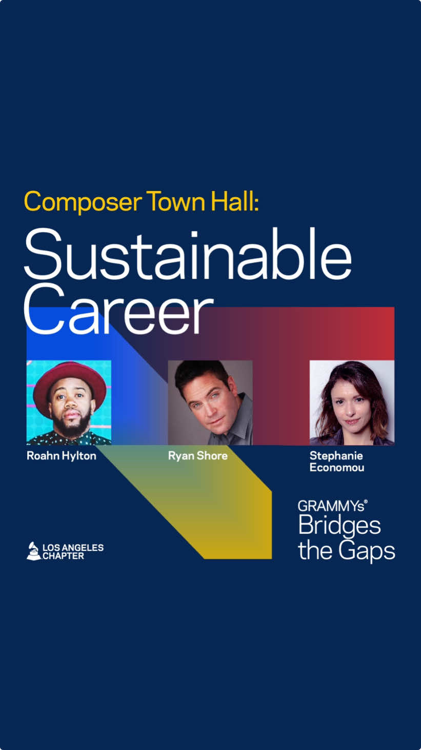 🎶 Composers Ryan Shore and GRAMMY-winner Stephanie Economou share insights on the slow pace of incoming work and emphasize the importance of using downtime between projects to pursue hobbies and engage in diverse activities that nurture personal growth and well-being.    ✨ Click the link in our bio for the full #GRAMMYs Bridges The Gaps conversation where music creators and professionals discuss genre, craft, and industry.